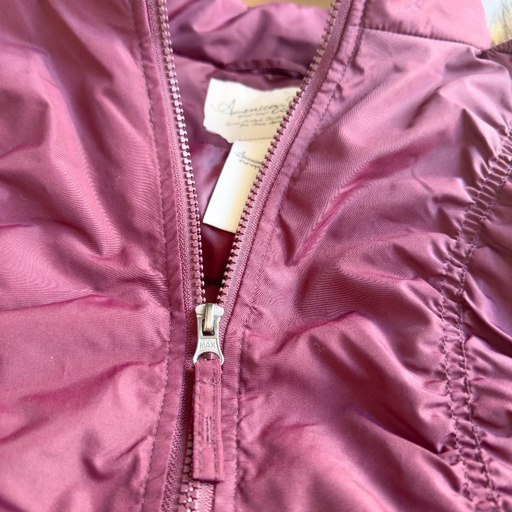 American Rag Puffer Vest with Faux Fur Attached Hood Burgundy Women's Size L